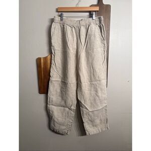 Petalura Beige Linen Pull-On‎ Elastic Waist Wide Leg Pants Size Medium/Large